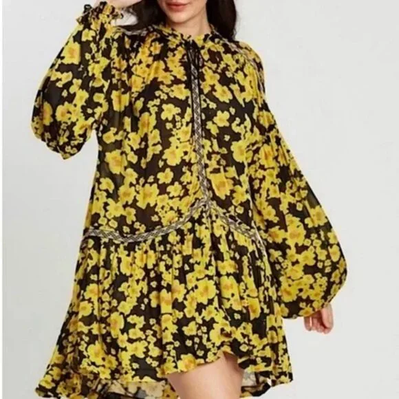 Free People Love Letter Floral Tunic Boho Oversized Blouse Top Dress - Picture 2 of 12